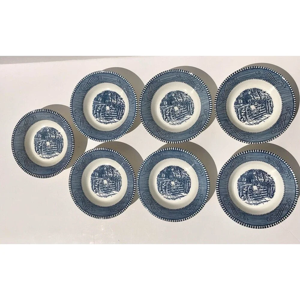 6 CURRIER AND IVES BOWL ROUND BOWL FARM HOUSE, CHILDRENS, FRIUT DESSERT,cj56